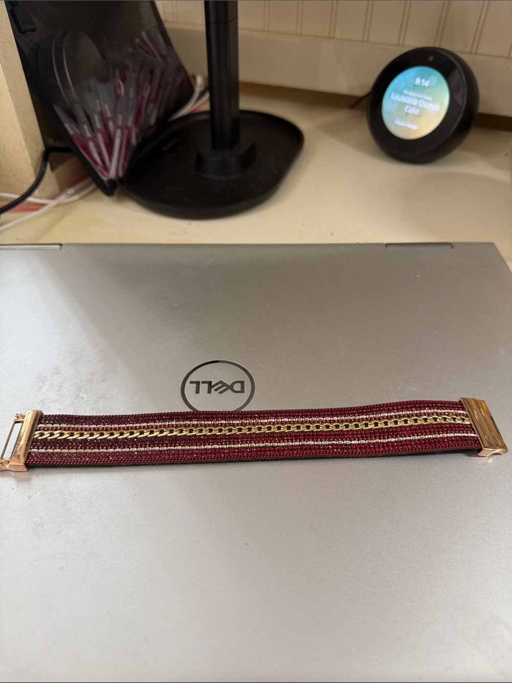 Beautiful wine and gold colored magnetic bracelet 8”